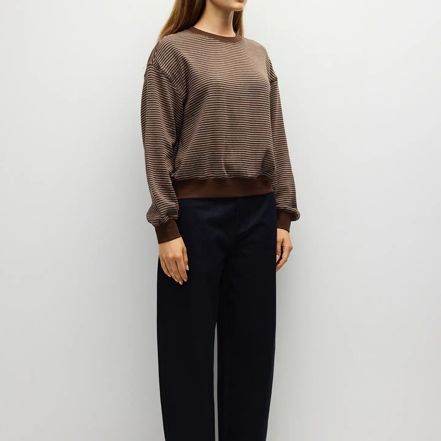 Striped Crewneck - Brown + Cream