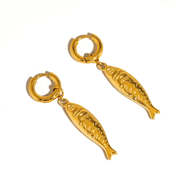 Nibe 18K Gold Non-Tarnish Fish Hoop Earring - Gold