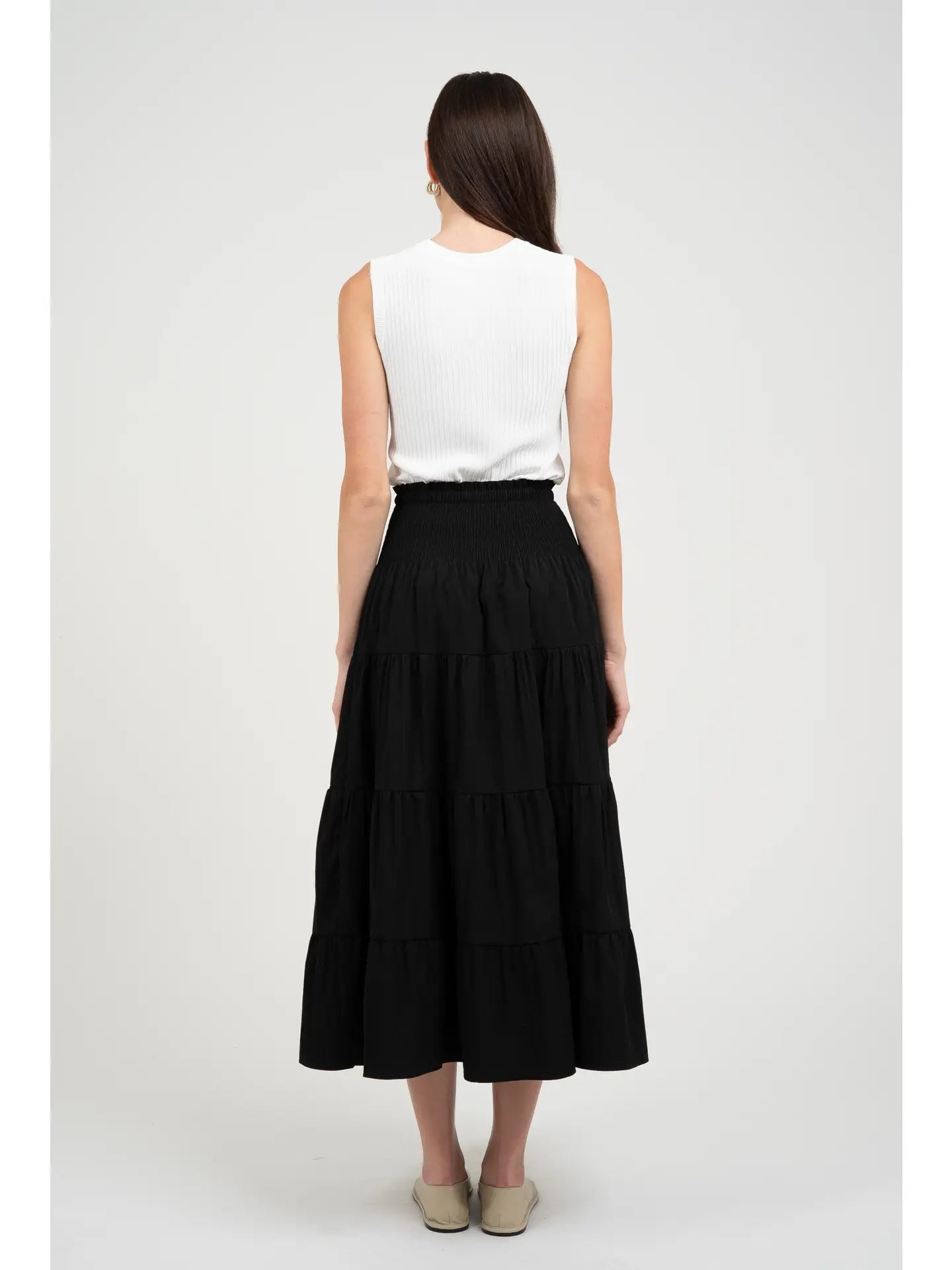 High Waist Tiered Skirt - Jet Black