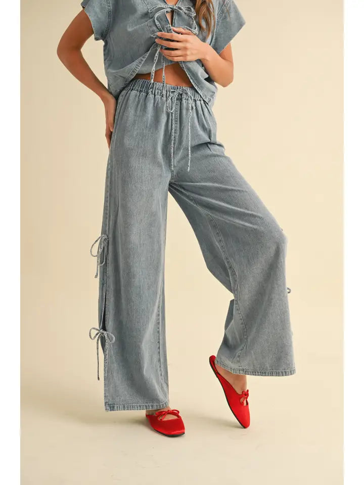 Side Tie Pants - Denim