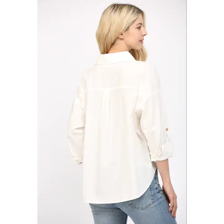 Knotted Front Detail Button Down Shirt - Off White