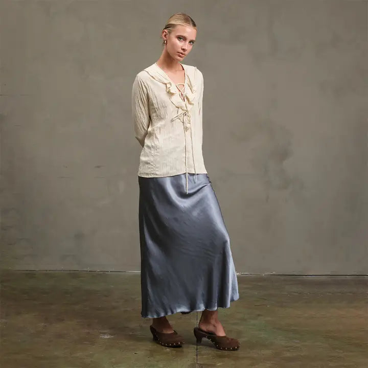 Satin Slip Skirt - Slate Blue