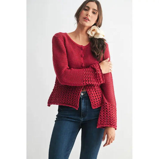 Crochet Cardigan - Crimson Red