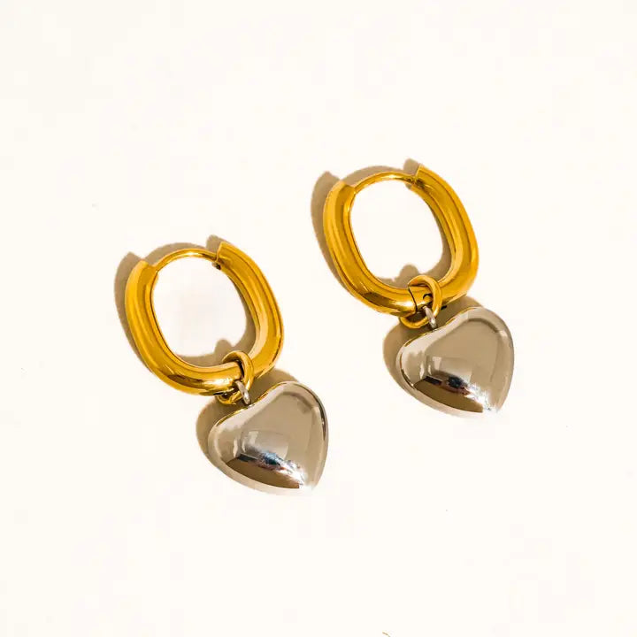 Noor 18K Non-Tarnish Two Tone Heart Earring