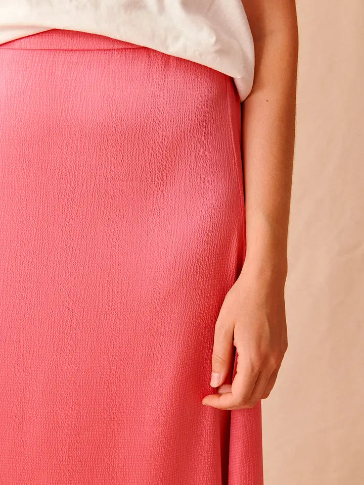 Prune Satin Midi Skirt - Rose