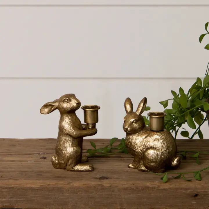 Gold Bunny Taper Candle Holder