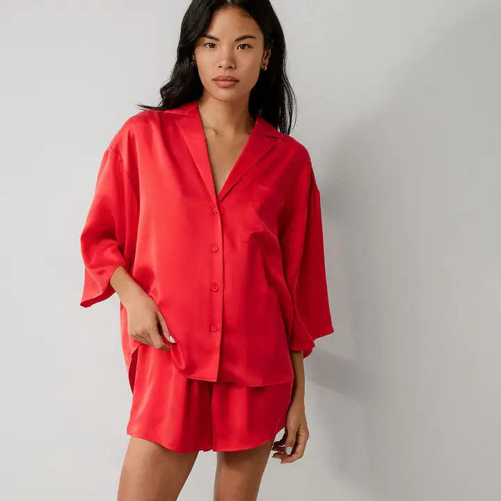 Lunya - Washable Silk Relaxed Button Up - Untold Scarlet