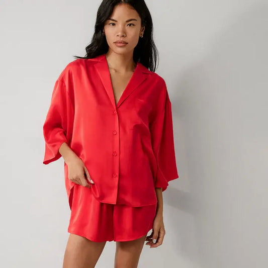 Lunya - Washable Silk Relaxed Button Up - Untold Scarlet