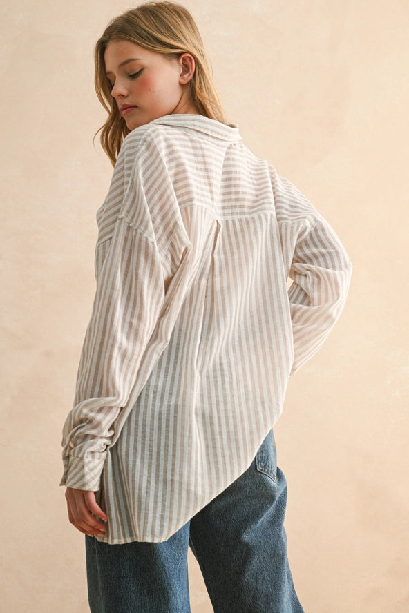 Striped Button Down Shirt - Grey
