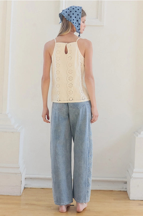 Eyelet Lace Sleeveless Top - Natural