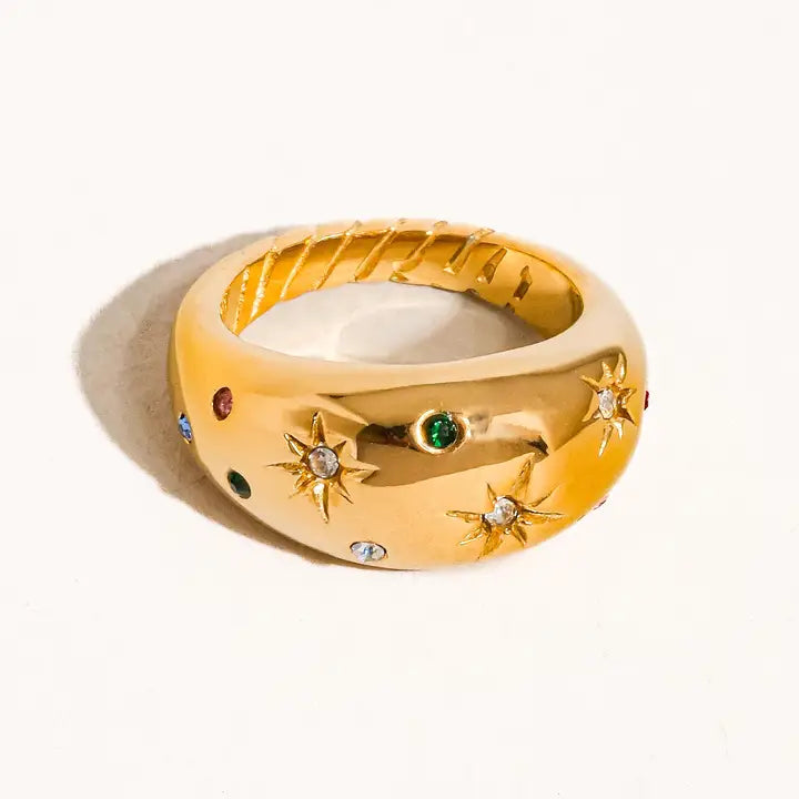 Angela 18K Gold Non-Tarnish Star Dome Ring - Yellow Gold