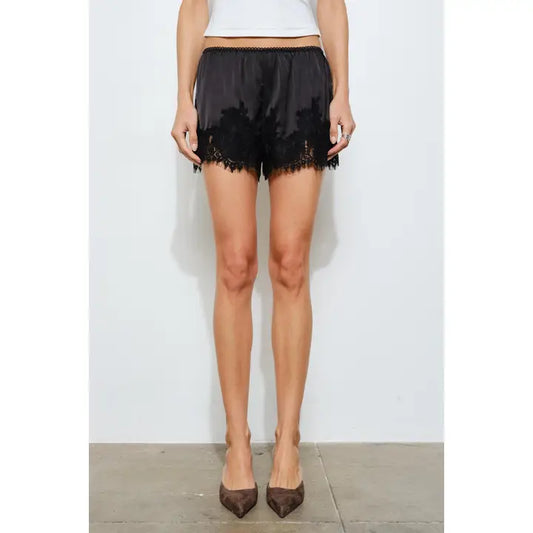 Maisy Lace-Trim Satin Short - Black