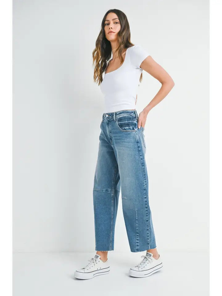 Barrel Jean with Seams - Medium Denim