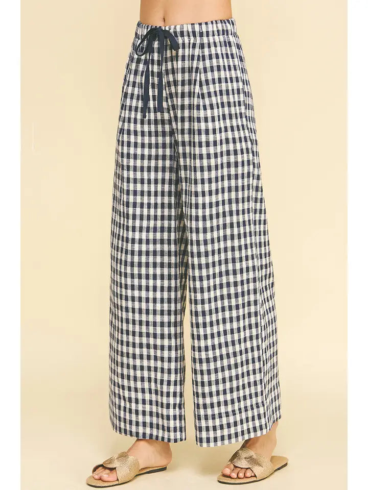 Plaid Wide Pants - Navy
