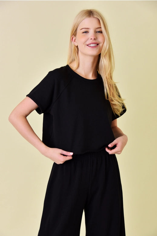 Raglan French Terry Top + Pant Set - Black