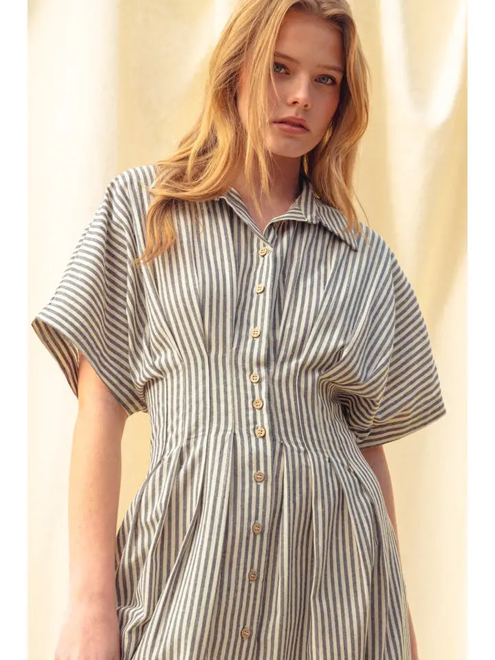 Button Down Dress - Navy Stripe
