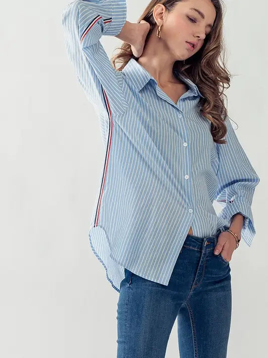 Loose Fit Button Down - Blue Stripe