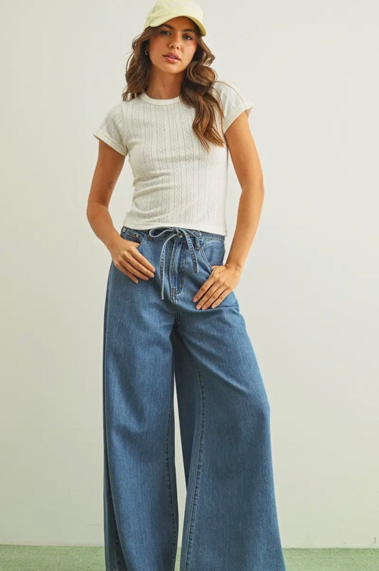 Pointelle Short Sleeve Top - White