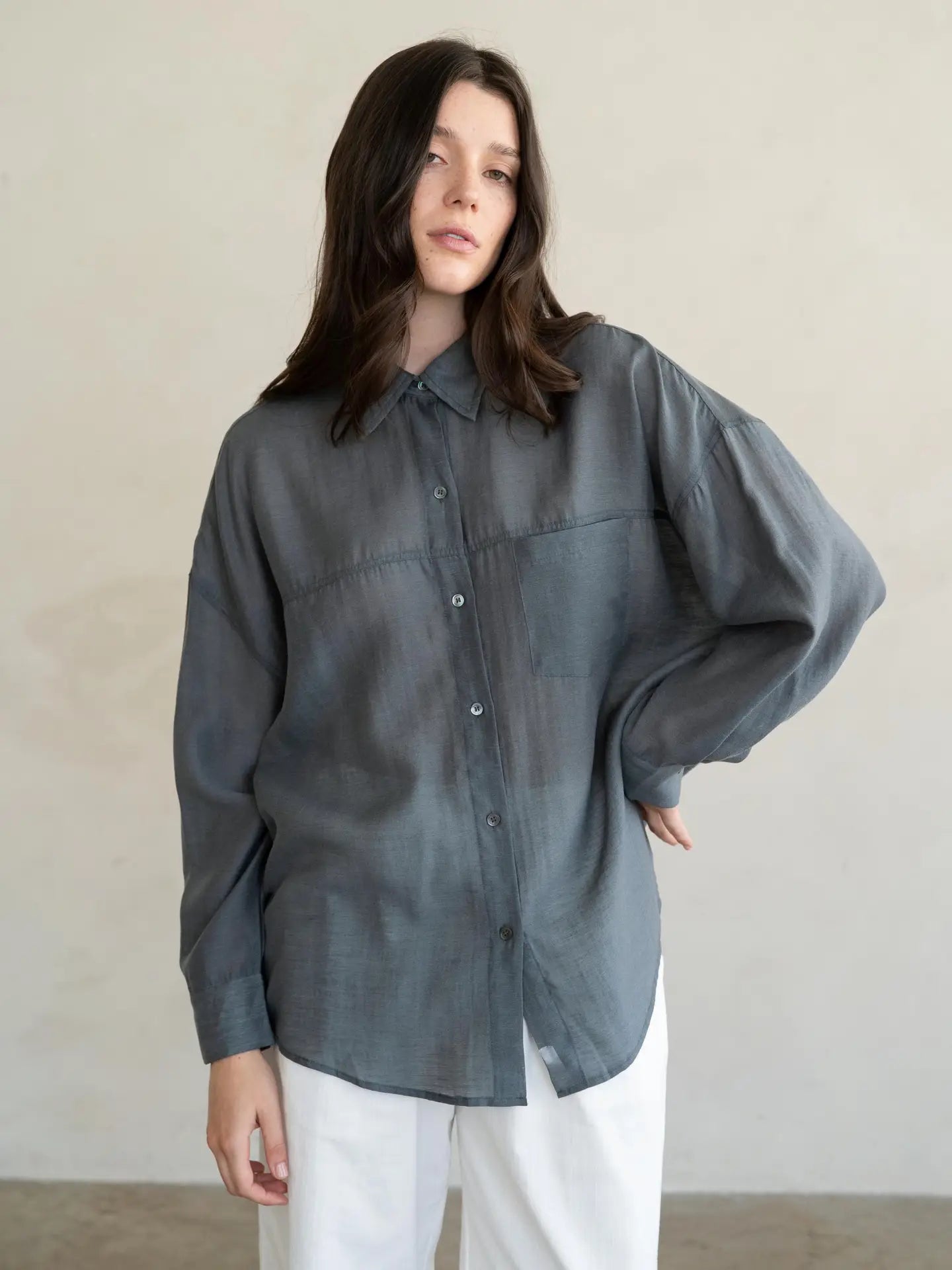 Collared Button Down Shirt - Smokey Blue