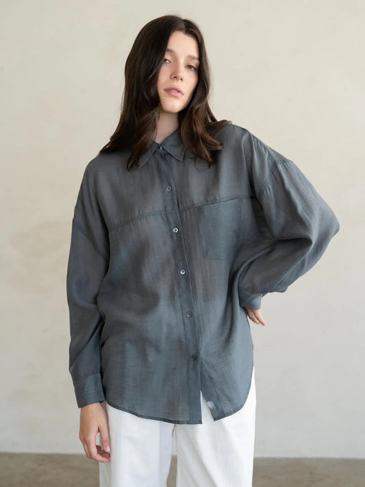 Collared Button Down Shirt - Smokey Blue