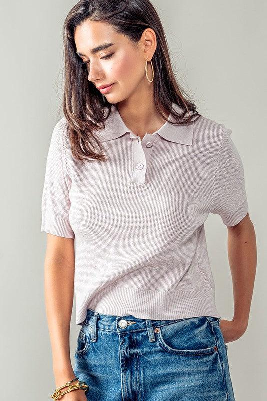 Ribbed Knit Polo - Pink