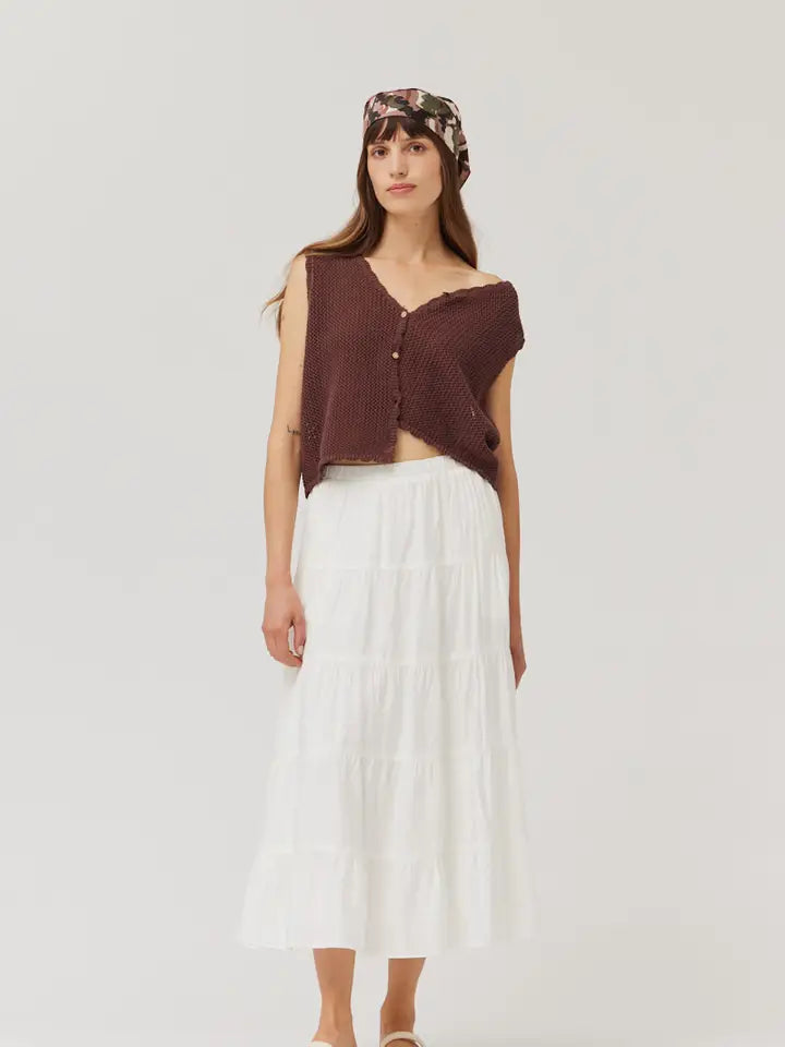 Grade + Gather - Tiered Midi Skirt - Off White