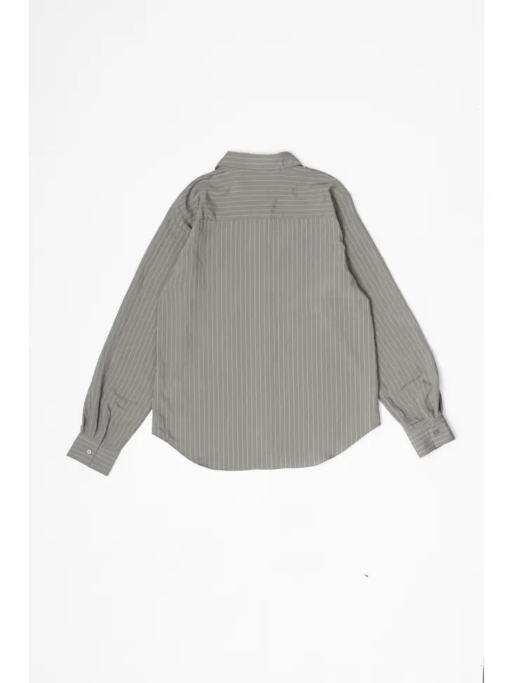 The Jill Top - Pinstripe Button-Down - Olive Grey