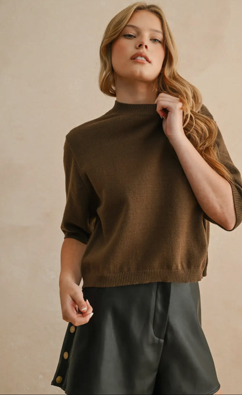 Short Sleeve Sweater Top - Olive