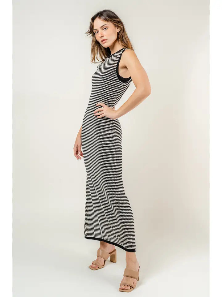 Sleeveless Crochet Lined Maxi Dress - Natural + Black