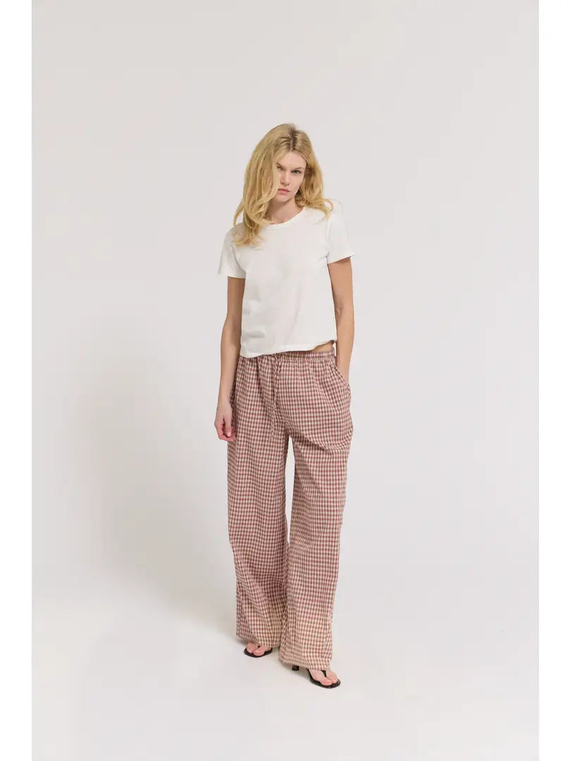 Grade + Gather - Relaxed Fit Gingham Pants - Dusty Rose