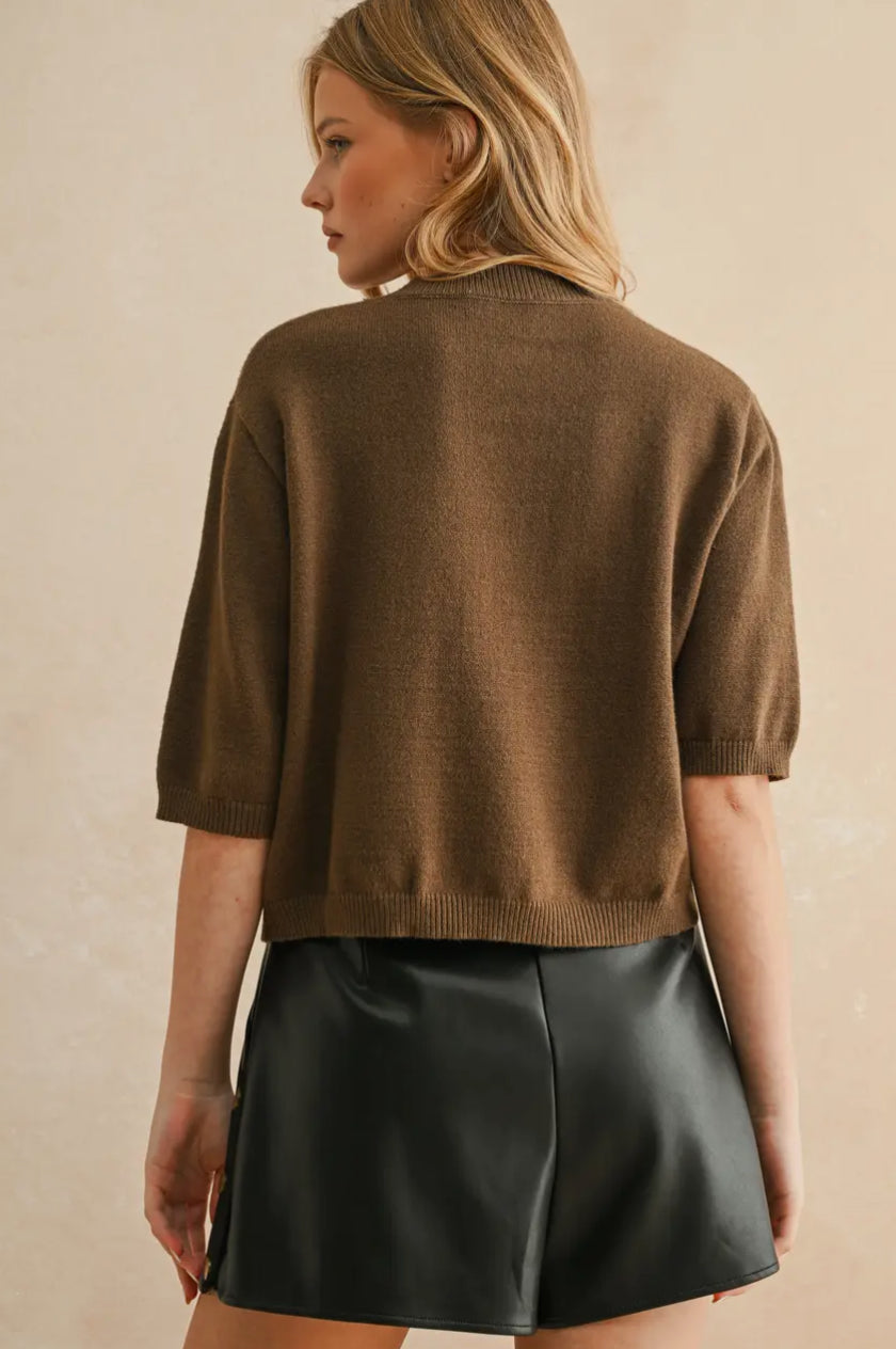 Short Sleeve Sweater Top - Olive