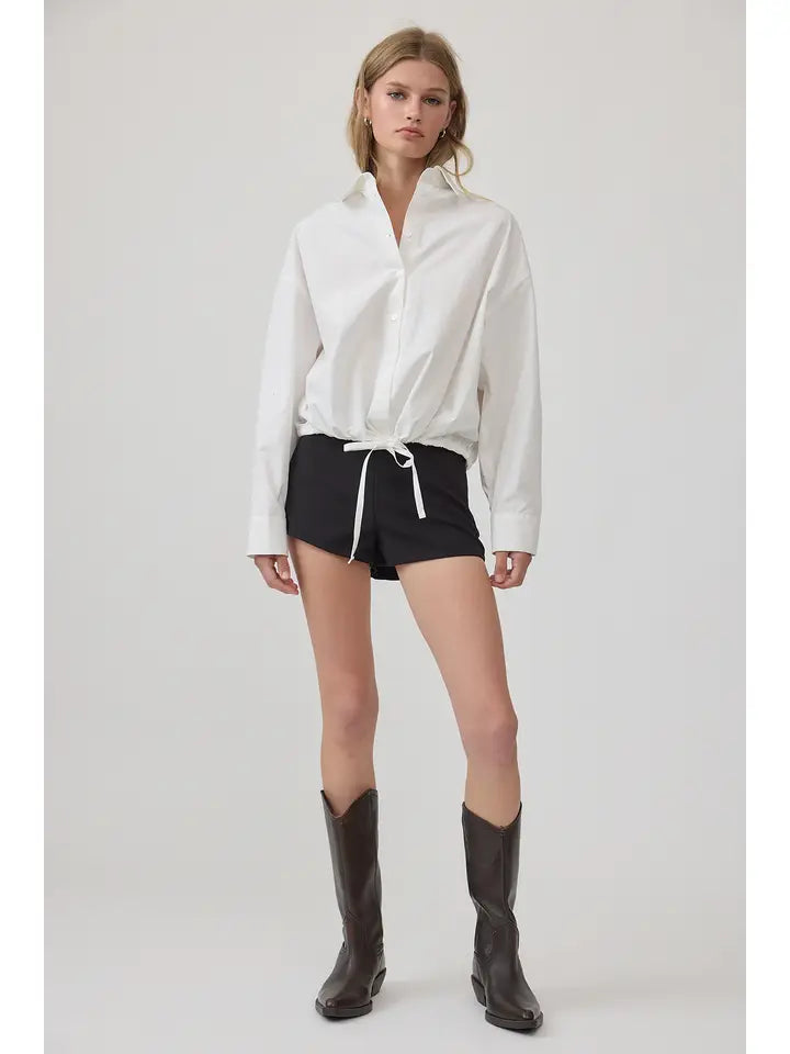 Button Up Drawstring Top - White