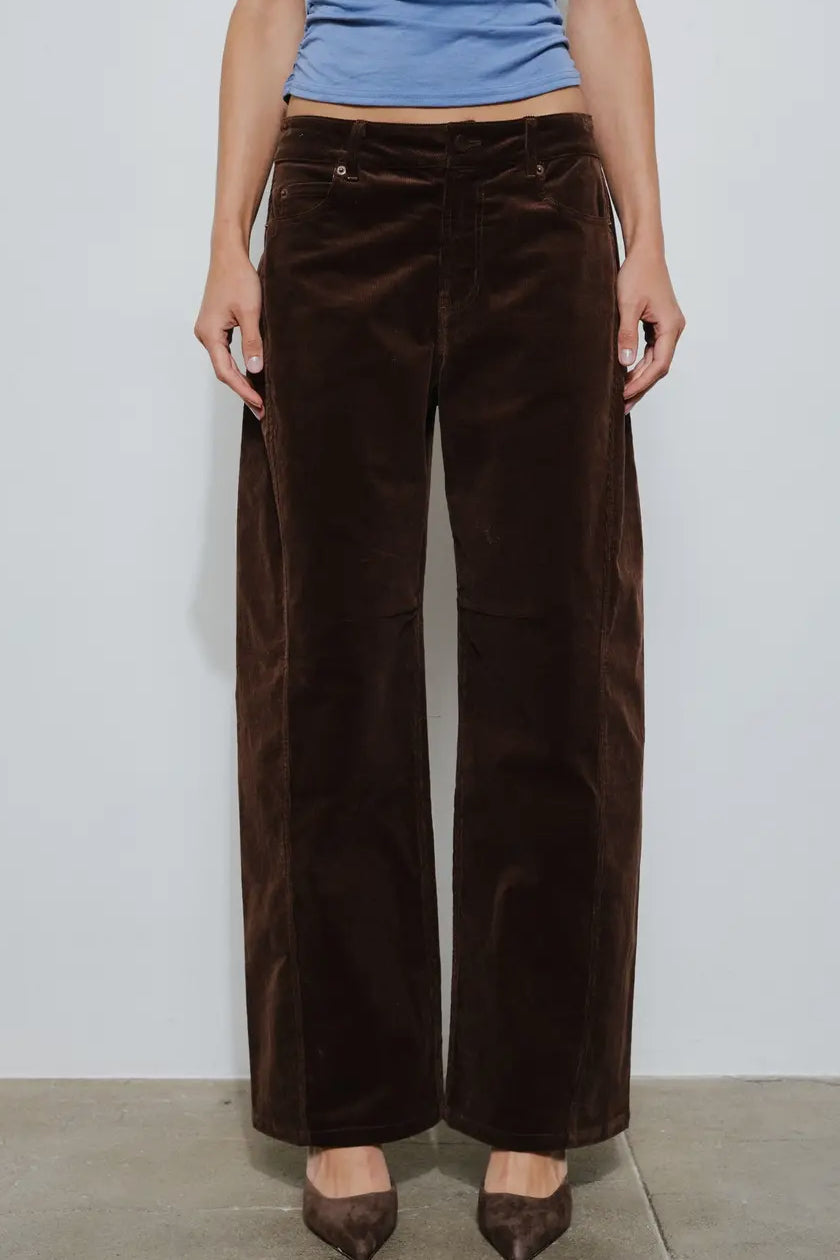 Cosette Barrel Leg Corduroy Pant - Chocolate Brown