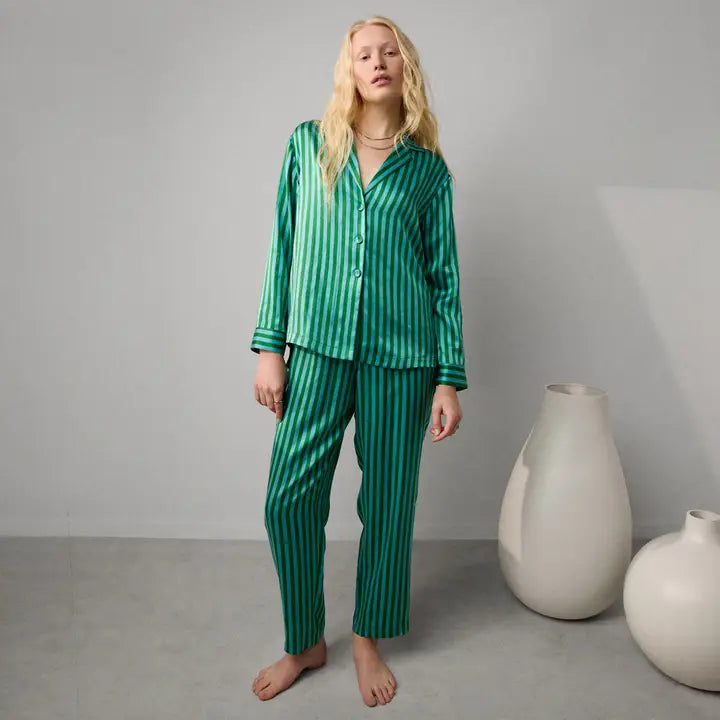 Lunya - Washable Silk Long Sleeve Pant Set - Halcyon Stripe