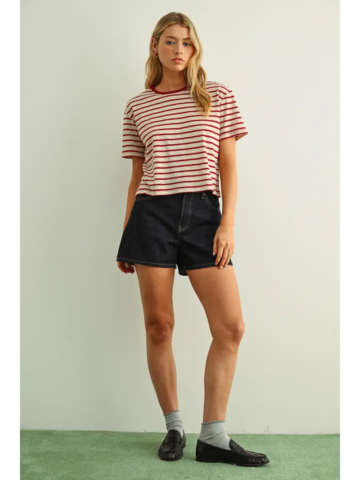 Essential Stripe Ringer Tee - Red