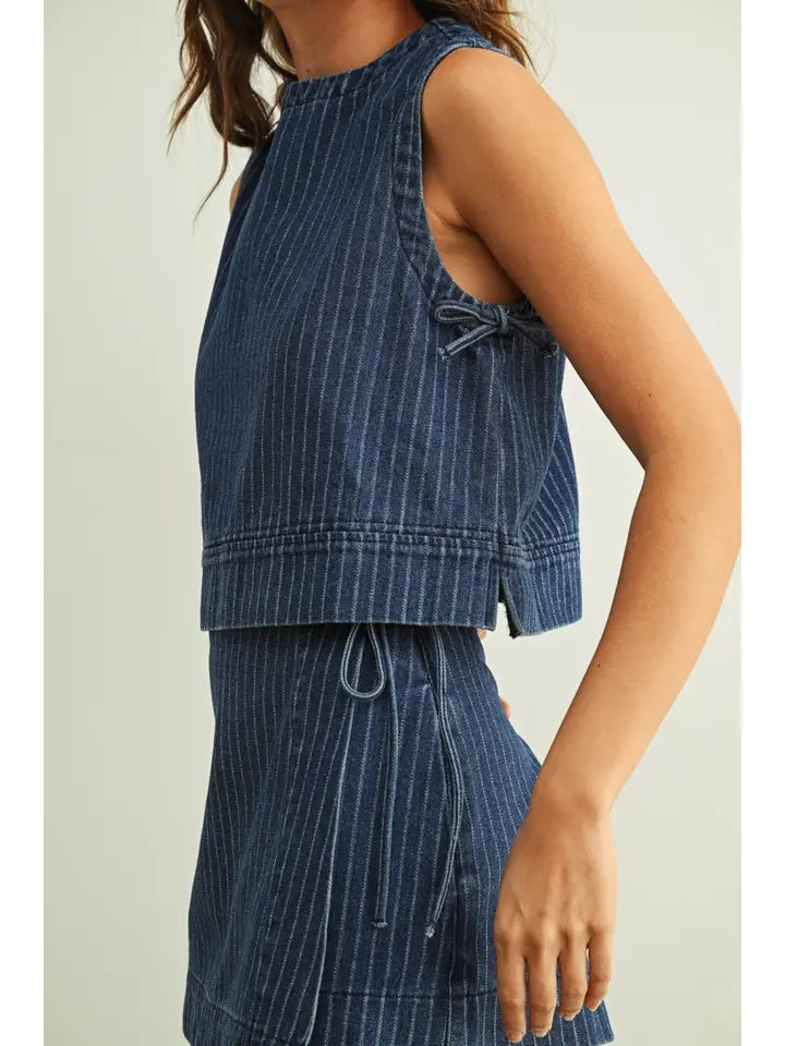 Denim Sleeveless Top - Pinstripe