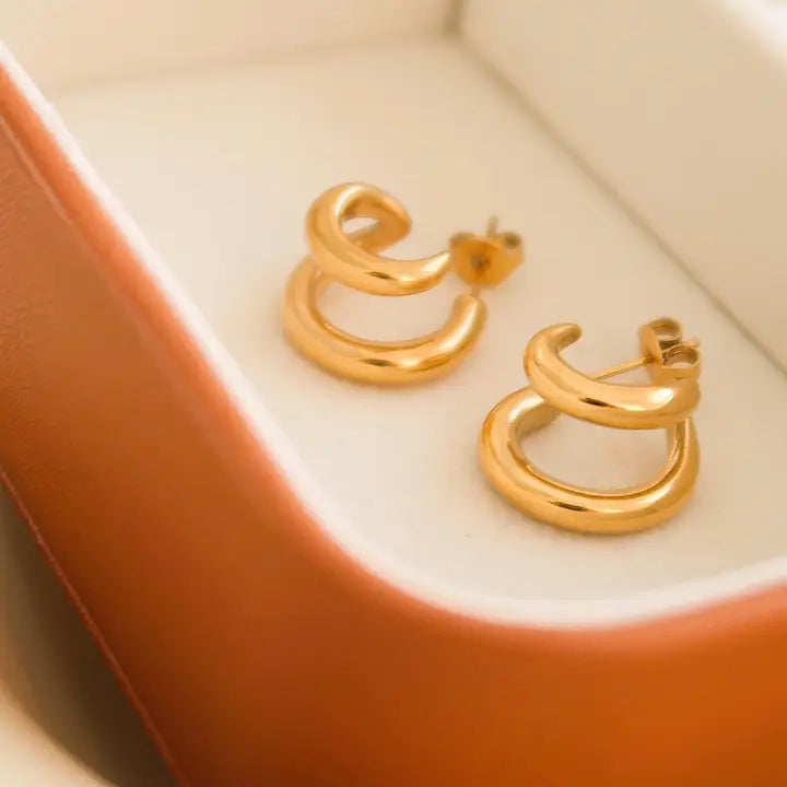 Madison Gold Non-Tarnish Double C Hoop Earring