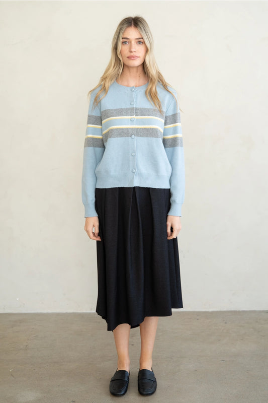 Crew Neck Cardigan - Light Blue