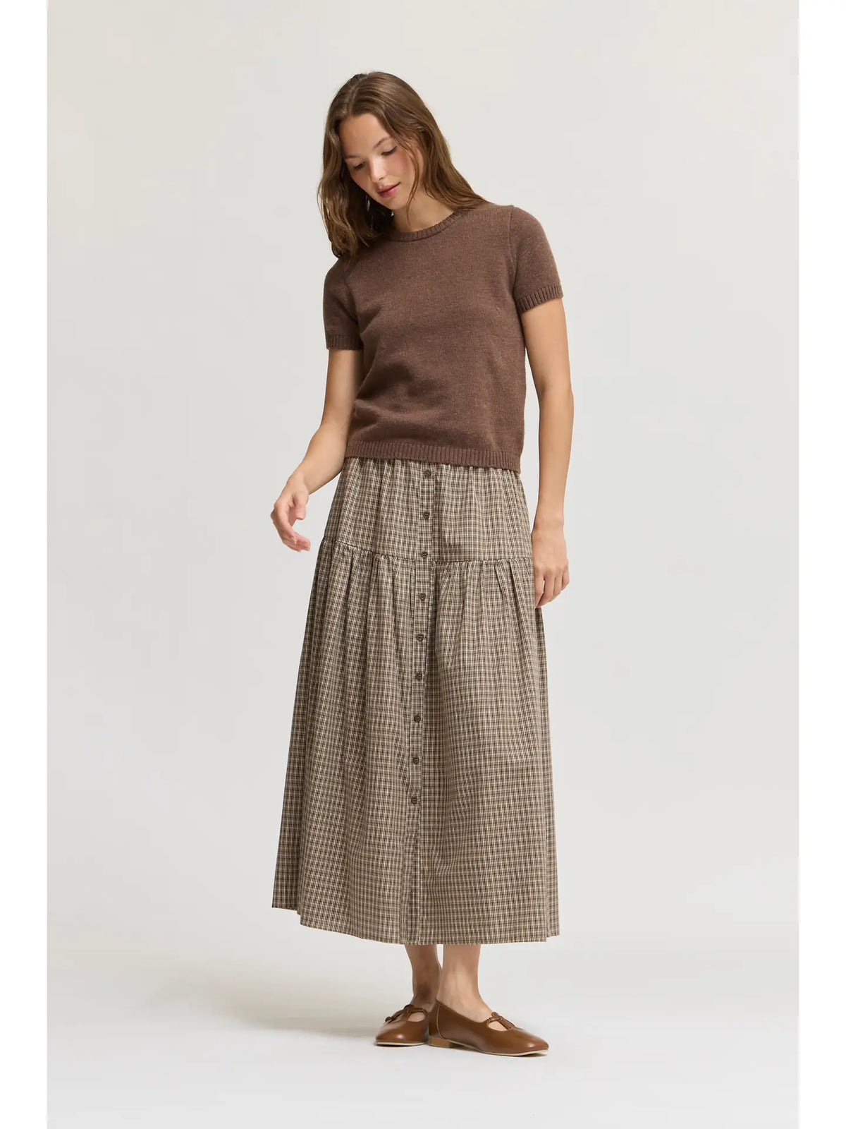 Grade + Gather - Short Sleeve Knit Top - Chocolate