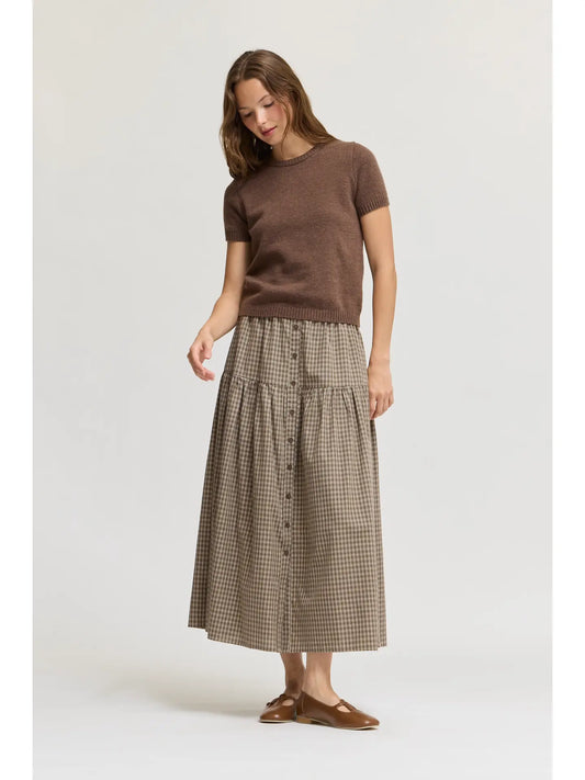 Grade + Gather - Short Sleeve Knit Top - Chocolate