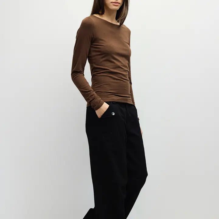 Long Sleeve Knit Top - Brown