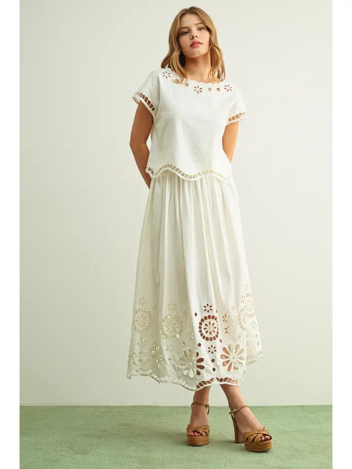 Floral Embroidered Top - Off White