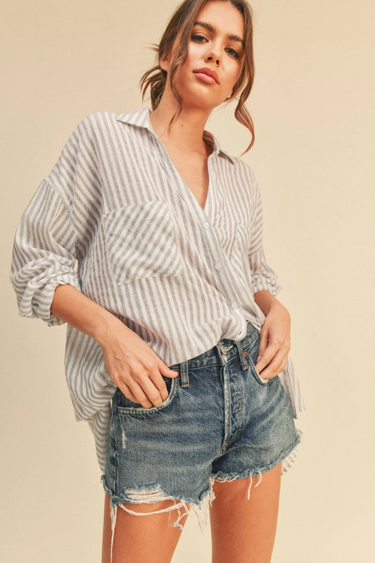Striped Button Down Shirt - Grey