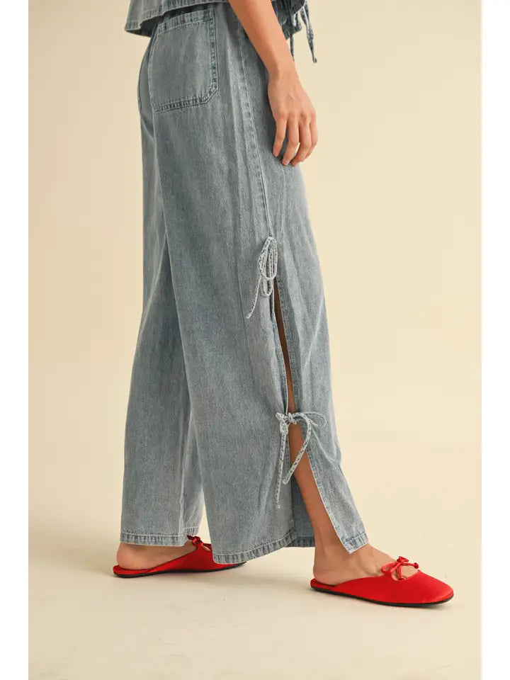 Side Tie Pants - Denim