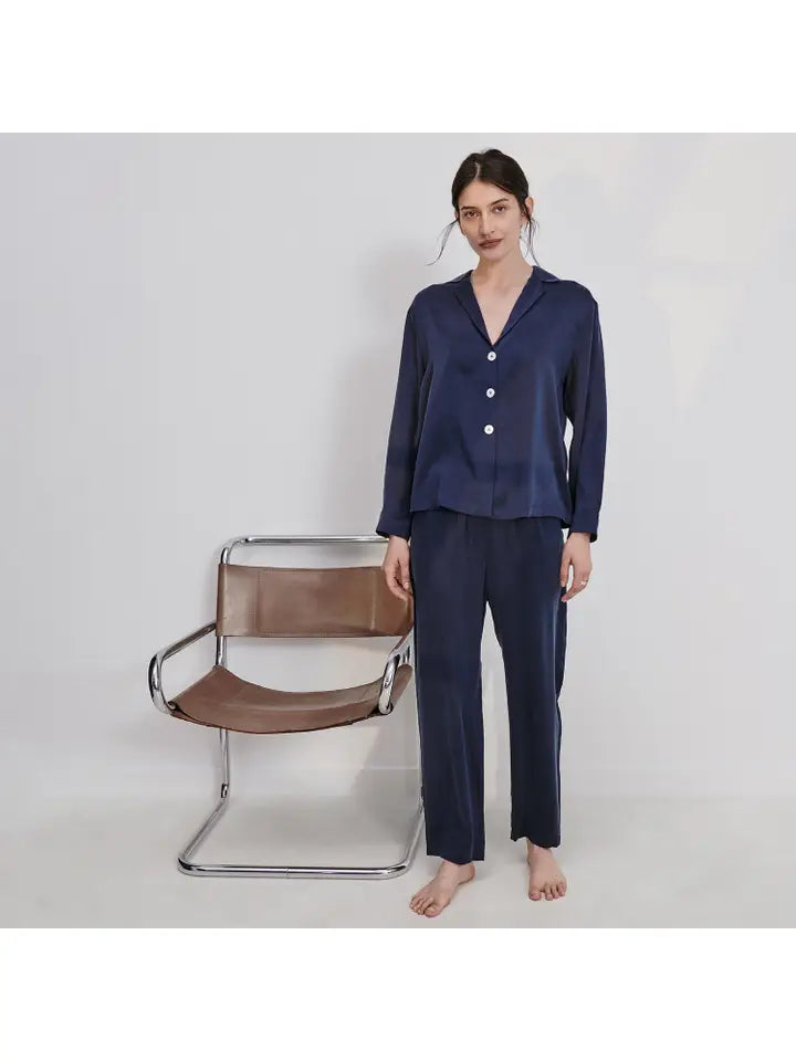 Lunya - Washable Silk Long Sleeve Pant Set - Deep Blue