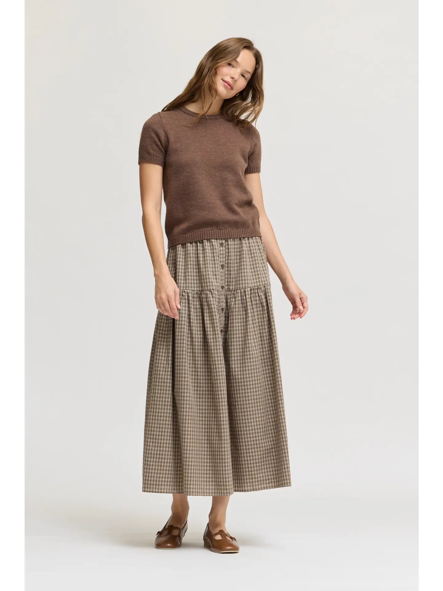 Grade + Gather - Short Sleeve Knit Top - Chocolate