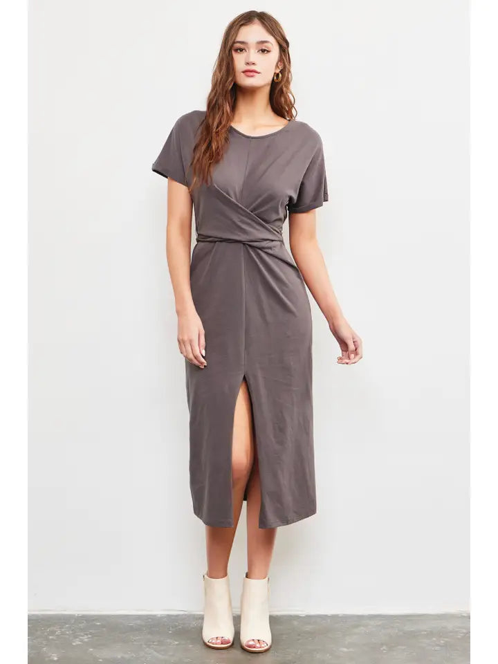 Wrap Back Tie Dress - Dark Stone