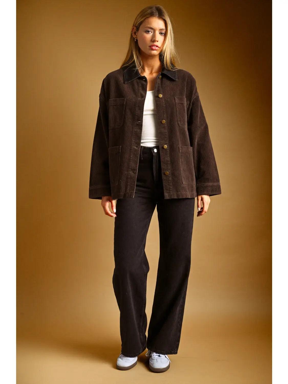 Corduroy Button Front Barn Jacket - Brown
