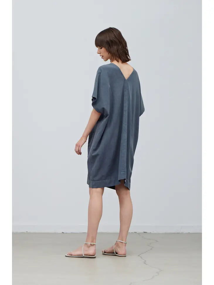 Grade + Gather - Acid Wash Chambray Dress - Washed Midnight