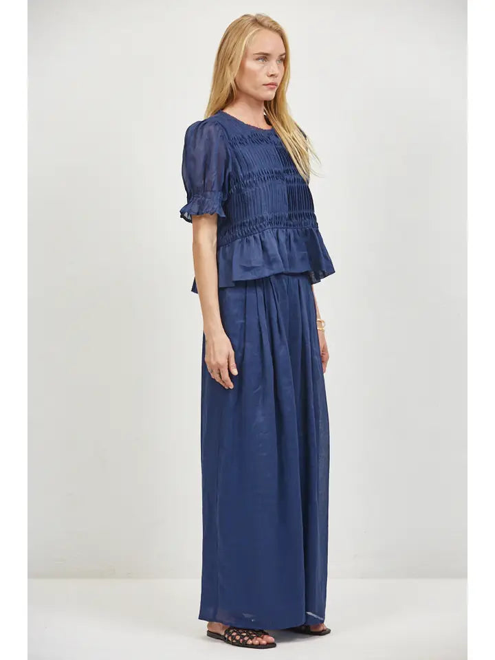 Smocked Blouse - Navy